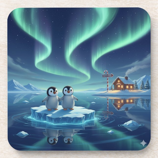 Pinguine am Nordpol - Getränkeuntersetzer (Vorderseite)