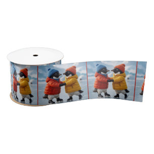 Pinguine beim Eislaufen Satinband