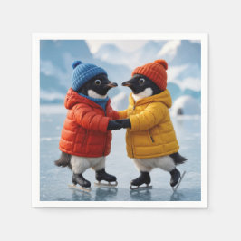 Pinguine beim Eislaufen Serviette