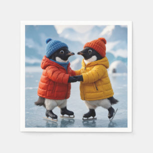 Pinguine beim Eislaufen Serviette