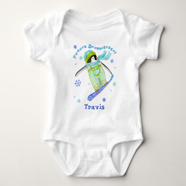 Pinguine beim Spiel, Snowboarder, Säugling T - Shi Baby Strampler (Vorderseite)