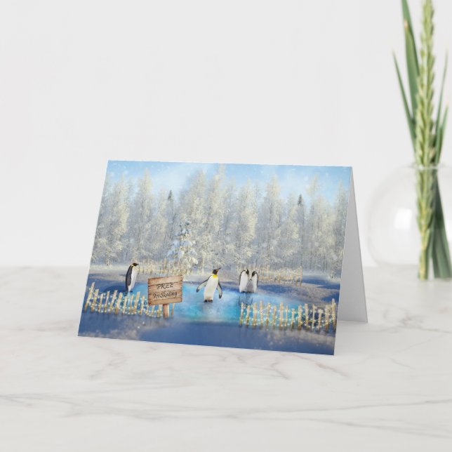 Pinguine Eis Skaten Weihnachtskarte Feiertagskarte (Vorderseite)