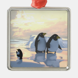 Pinguine entspannen sich auf einer Eisscholle Ornament Aus Metall