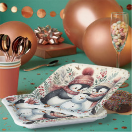 Pinguine Gebäude A Snowman Pappteller