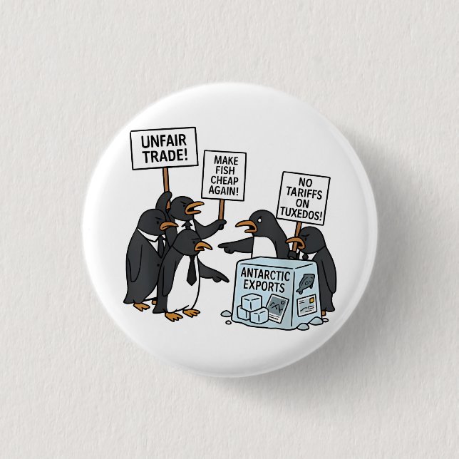 Pinguine gegen Zölle und Trump Button (Vorderseite)