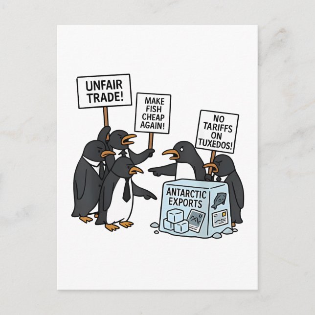 Pinguine gegen Zölle und Trump Feiertagspostkarte (Vorderseite)