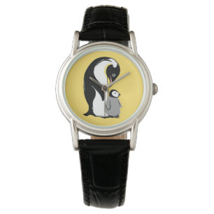 Pinguine gelb und schwarze Armbanduhr