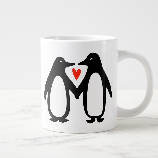 Pinguine halten Hände Niedliches Paar Jumbo-Tasse (Rechts)