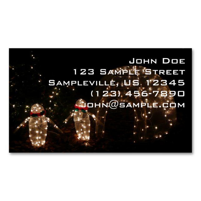 Pinguine Holiday Light Display Magnetische Visitenkarte (Vorderseite)