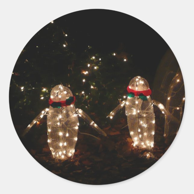 Pinguine Holiday Light Display Runder Aufkleber (Vorderseite)