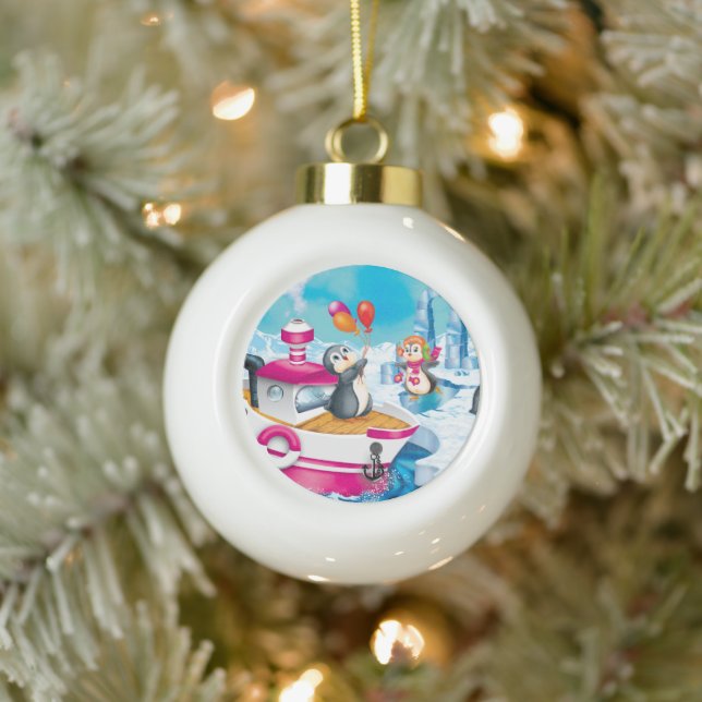 Pinguine in der Antarktis Keramik Kugel-Ornament (Baum)