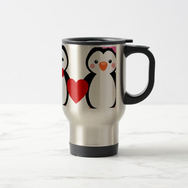 Pinguine in der Liebe Reisebecher (Rechts)