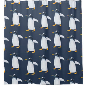 Pinguine: Kleine dunkle Wasserfarbe Duschvorhang