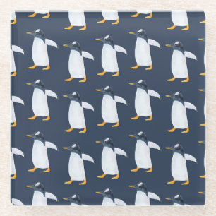Pinguine: Kleine dunkle Wasserfarbe Glasuntersetzer