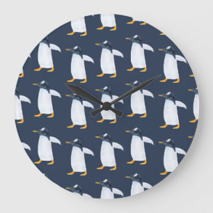 Pinguine: Kleine dunkle Wasserfarbe Große Wanduhr