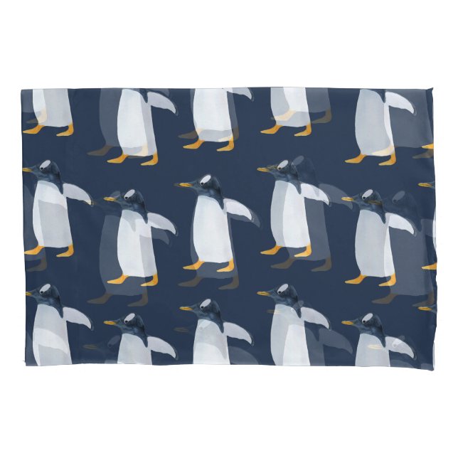Pinguine: Kleine dunkle Wasserfarbe Kissenbezug (Vorderseite)