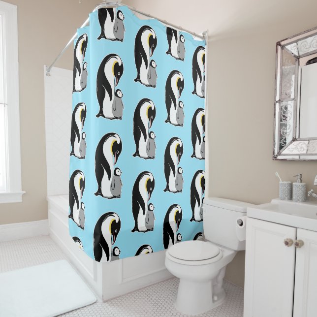 Pinguine kopieren hellblauen Duschvorhang (Beispiel)