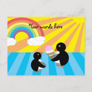 Pinguine mit Eis und Regenbogen Postkarte