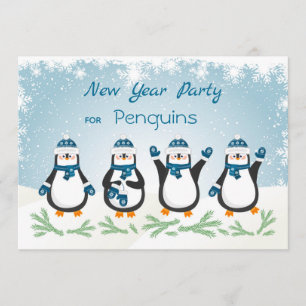 Pinguine, Schneeflocken Neujahr Einladung