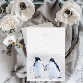 Pinguine Silver Winter Elegant Save the Date Folieneinladung