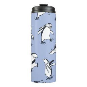 Pinguine Skaten, handgezeichnet Vintages Muster Thermosbecher