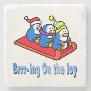 Pinguine Sledings Winter Holiday Scene Steinuntersetzer