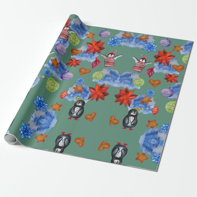 Pinguine & Stars-Schleifpapier Geschenkpapier (Ungerollt)