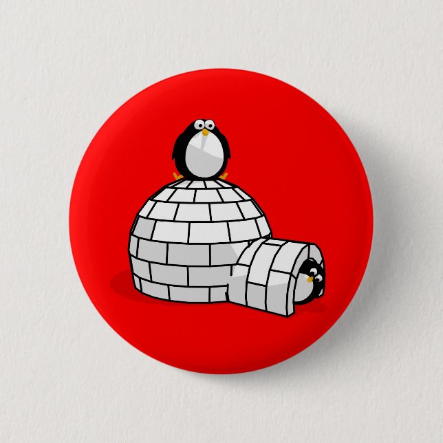 Pinguine u. Iglu-Knopf Button (Vorderseite)