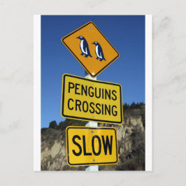 Pinguine überqueren gelbes Straßenschild Postkarte
