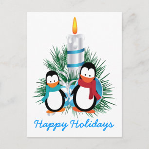 Pinguine und Kerzen Weihnachtstradition Feiertagspostkarte