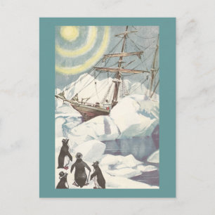 Pinguine und Schiffshändler stecken in Eis Postkarte