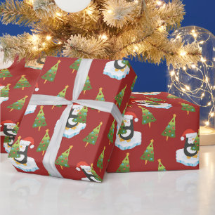 Pinguine und Weihnachtsbäume Geschenkpapier