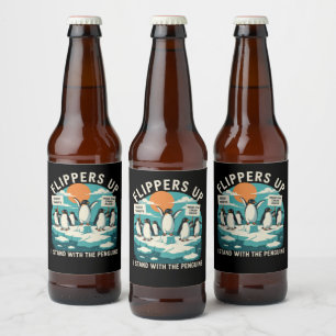 Pinguine unterstützen mit erhobenen Flossen Lustig Bierflaschenetikett