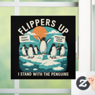 Pinguine unterstützen mit erhobenen Flossen Lustig Fensteraufkleber