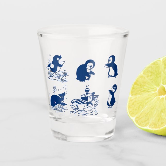 Pinguine, Wale und Dolphin Schnapsglas (Vorderseite)