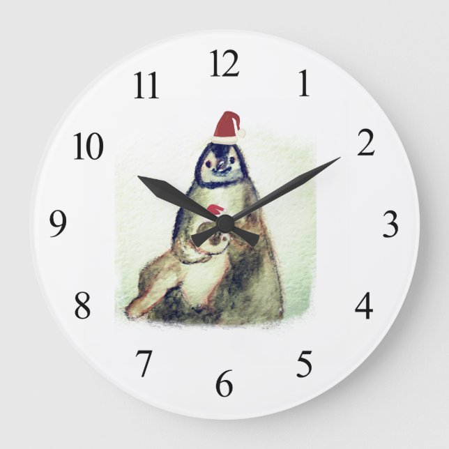 Pinguine Wall Clock Große Wanduhr (Vorderseite)