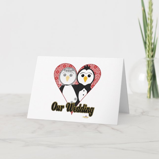 Pinguine Wedding Lace Herz Unsere Hochzeit Karte (Vorderseite)
