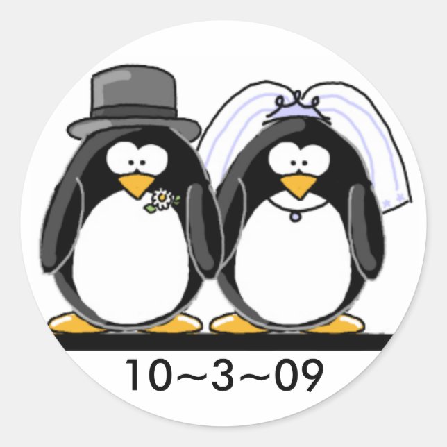Pinguine Wedding Runder Aufkleber (Vorderseite)
