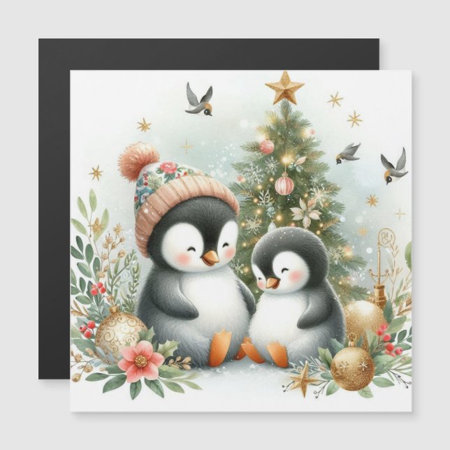 Pinguine Weihnachten Magnetkarte (Vorne/Hinten)