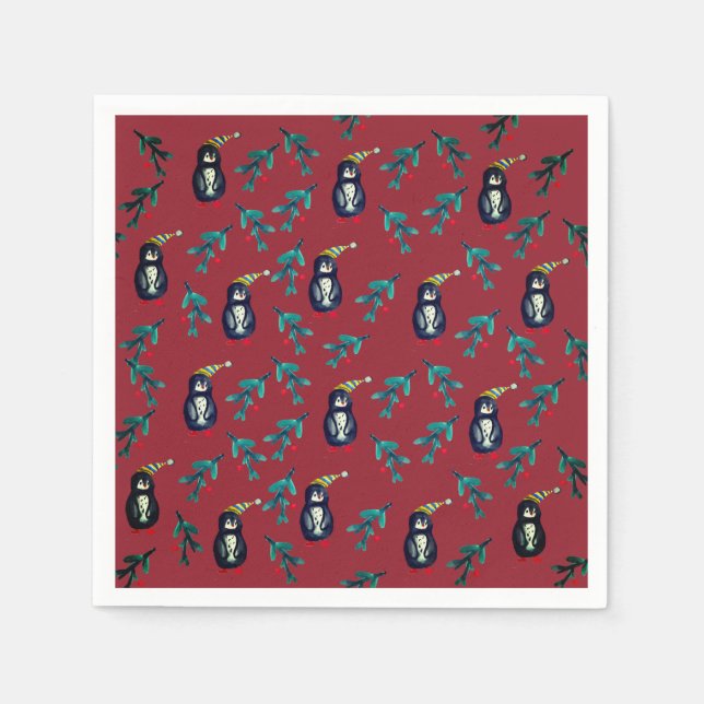 Pinguine Weihnachten Serviette (Vorderseite)