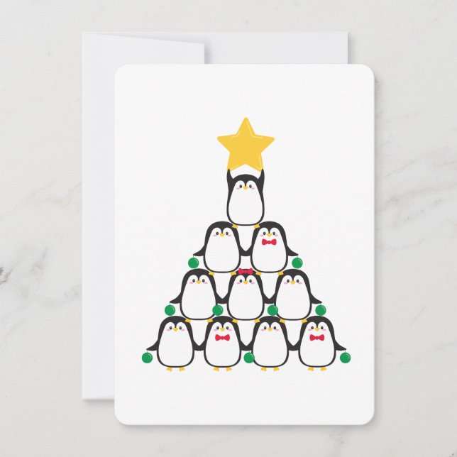 Pinguine Weihnachtsbaum - Feiertagskarte (Vorderseite)