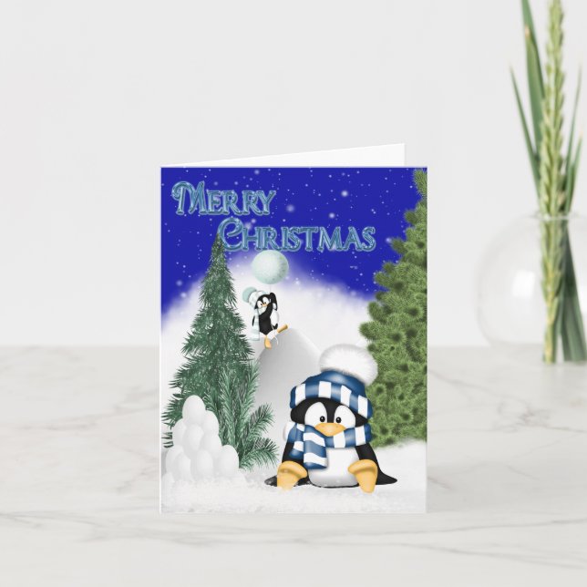 Pinguine Weihnachtslustige Weihnachtskarte Feiertagskarte (Vorderseite)