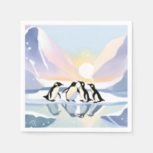 Pinguine Winter Aquarell   Schnee und Eis süß Serviette