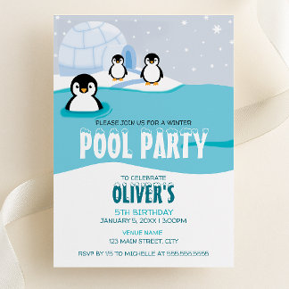 Pinguine Winter Pool Party Geburtstagsfeier Einlad Einladung
