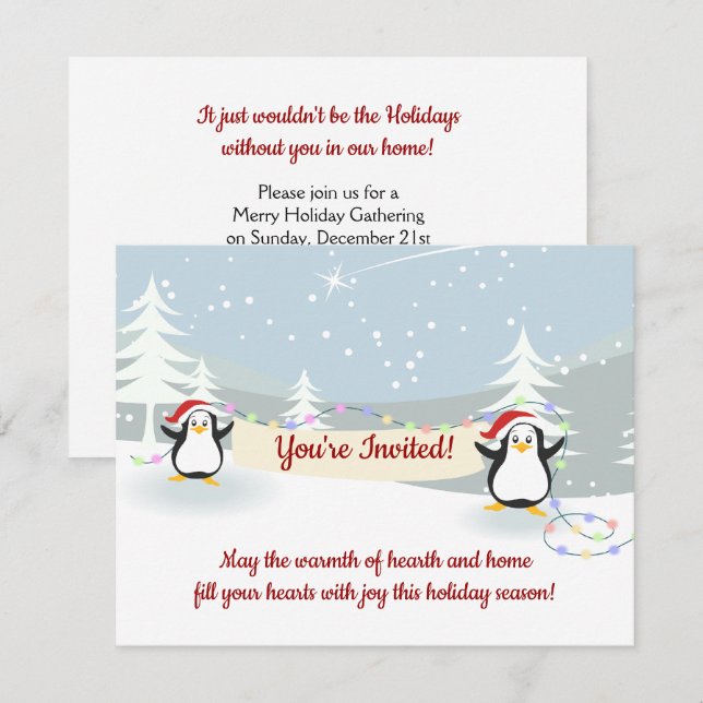 Pinguine Winterlandschaft Weihnachts-Party  Einladung (Vorne/Hinten)