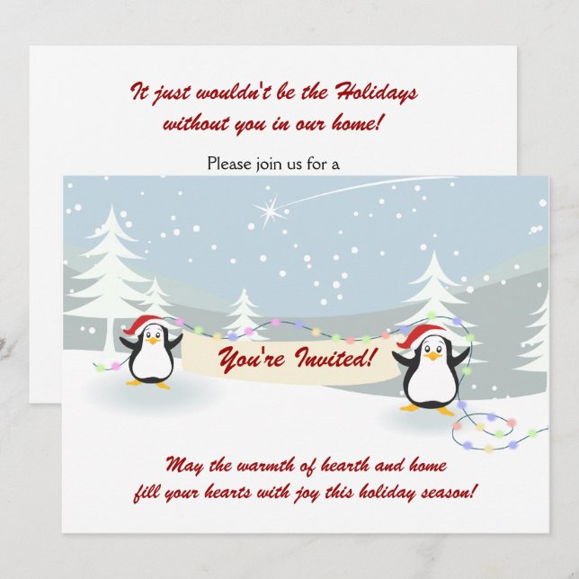 Pinguine Winterszene Feierlichkeiten Einladungen (Vorne/Hinten)