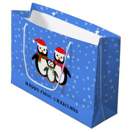 Pinguine zum ersten Weihnachtsgebrauch blau Große Geschenktüte