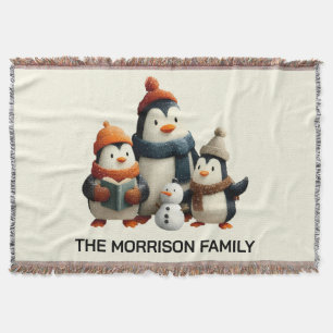 Pinguinfamilie im Winter mit Schneemann Decke