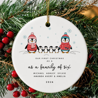 Pinguinfamilie mit sechs Weihnachtsbaumanhänger Keramik Ornament