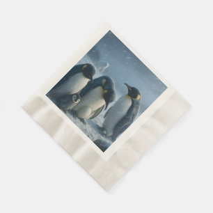 Pinguinfamilie sammelt Münzen Mittagessen Serviett Serviette